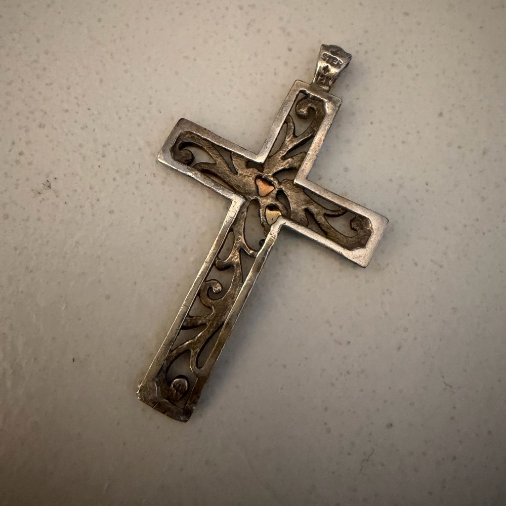 Black hills gold and Sterling Silver Cross Pendant - Picture 2 of 2